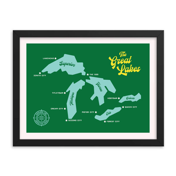 The Great Lakes 16x12" Framed Map (Green)